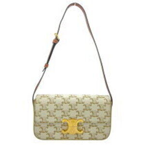 Celine Claude Shoulder Bag white Triomphe canvas calfskin